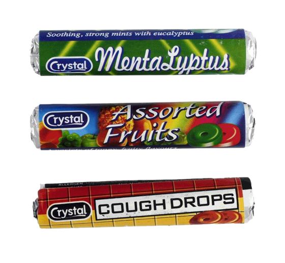 Crystal MentaLyptus, Assorted Fruits and Cough Drops rolls