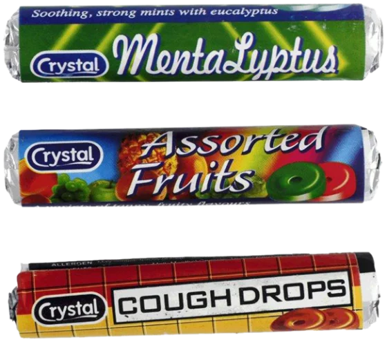 Crystal MentaLyptus, Assorted Fruits and Cough Drops rolls