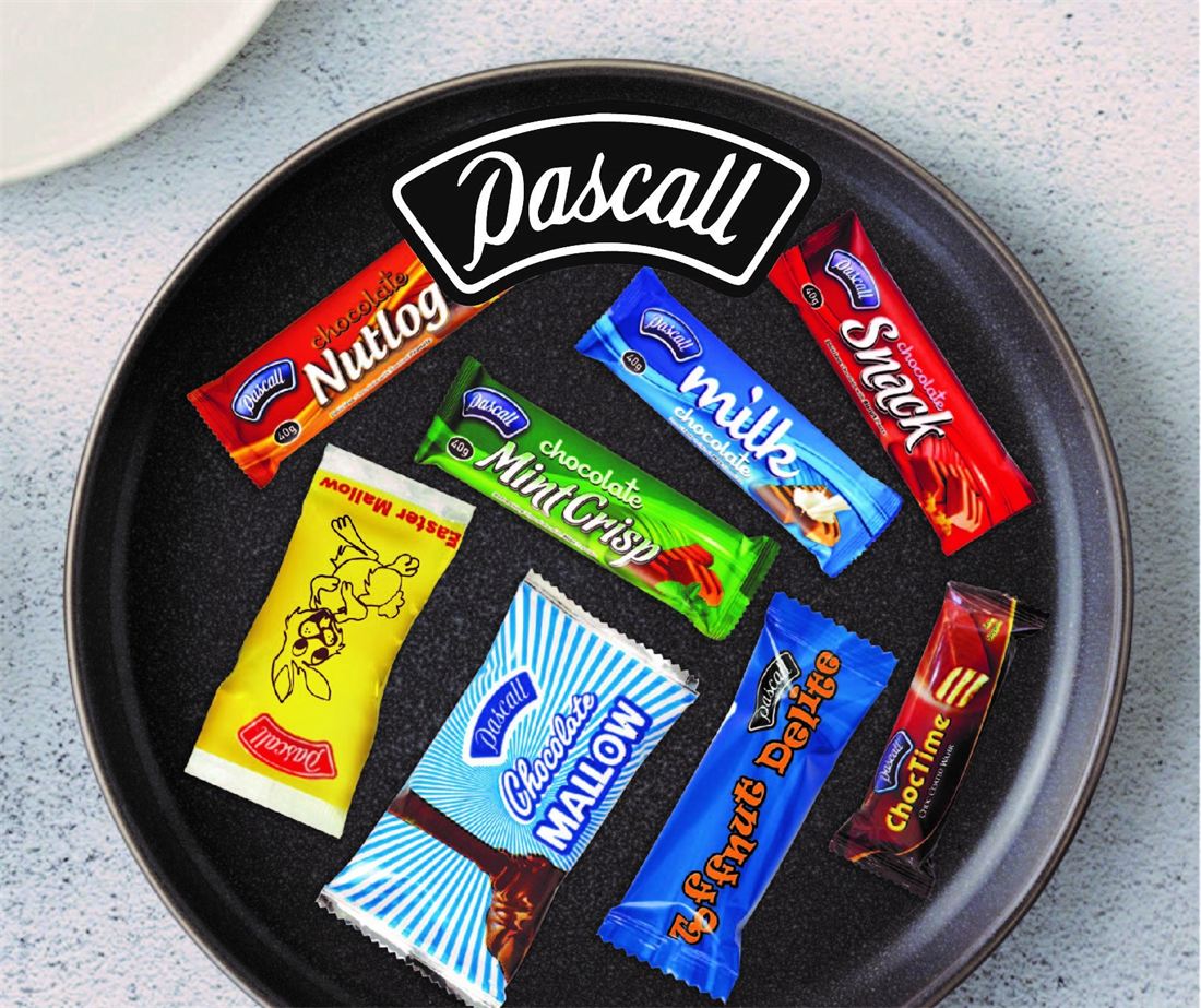 Pascall Nutlog, Milk, Mint Crisp, Snack and Mallow on a plate